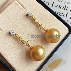 Takaramonobr Waterdrops 13.0-14.0 Mm Golden South Sea Pearl Earrings In Gold With Diamonds