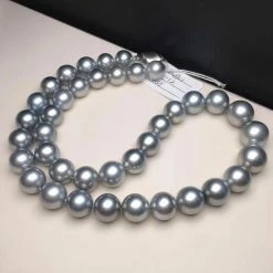 Takaramonobr Blue Pearls 16 Inch Choker 10.0-12.0 Mm Round Tahitian Silver Blue Pearl Necklace