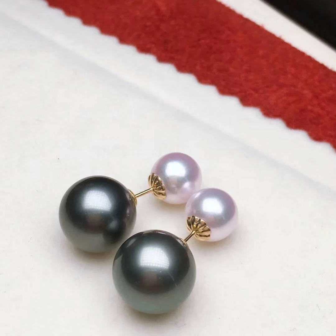 New ⭐ Takaramonobr Double Pearls Tahitian & Akoya Pearl Mounted On 18-Karat Yellow Gold ❤️ 3 Takaramonobr Double Pearls Tahitian & Akoya Pearl Mounted On 18-Karat Yellow Gold
