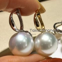 Takaramonobr 12.0-13.0 Mm White South Sea Pearl Wing Earrings Mounted On 18-Karat Yellow/White Gold Different Pearl Type In Same Style