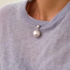 Takaramonobr Complete Love 14.0-15.0 Mm White South Sea Pearl & Diamond Pendant In G18k