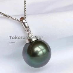 Takaramonobr 12.0-13.0 Mm Tahitian Black Green Pearl & Diamond French Hooks Earrings/Pendant In G18k