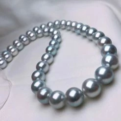 Takaramonobr Akoya Pearls Natural-Color | 9.5-10.0 Mm Japanese Silver-Blue Akoya Pearl Necklace - PSL Certificate