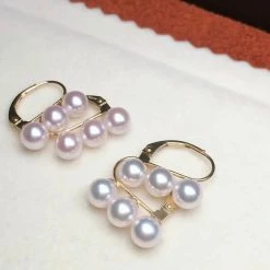 Takaramonobr Akoya Pearls 5.0-5.5 Mm White Akoya Tri-Pearl Pearl Hoops Earrings Mounted On 18K Gold