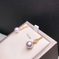 Takaramonobr 8.0-8.5 Mm Japanese Akoya Cultured Pearl Earring Pair With Diamonds In White Akoya Pearls