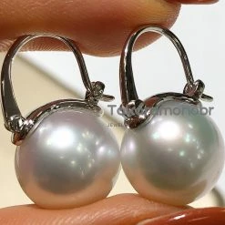 Takaramonobr White South Sea Pearl Drop Earrings Mounted On 18-Karat Gold, 12.0-13.0 Mm