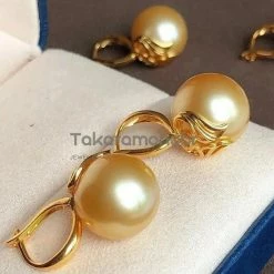 Takaramonobr Different Pearl Type In Same Style 13.0-14.0 Mm Golden South Sea Pearl Wing Earrings Mounted On G18K