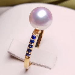 Takaramonobr Princess 8.0-8.5 Mm Japanese Akoya Pearl And Sapphire Ring