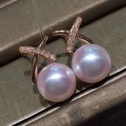 Takaramonobr Akoya Pearls X Collection 8.5-9.0 Mm Akoya Pearl With Diamonds Stud Earrings Mounted On 18K Yellow Gold