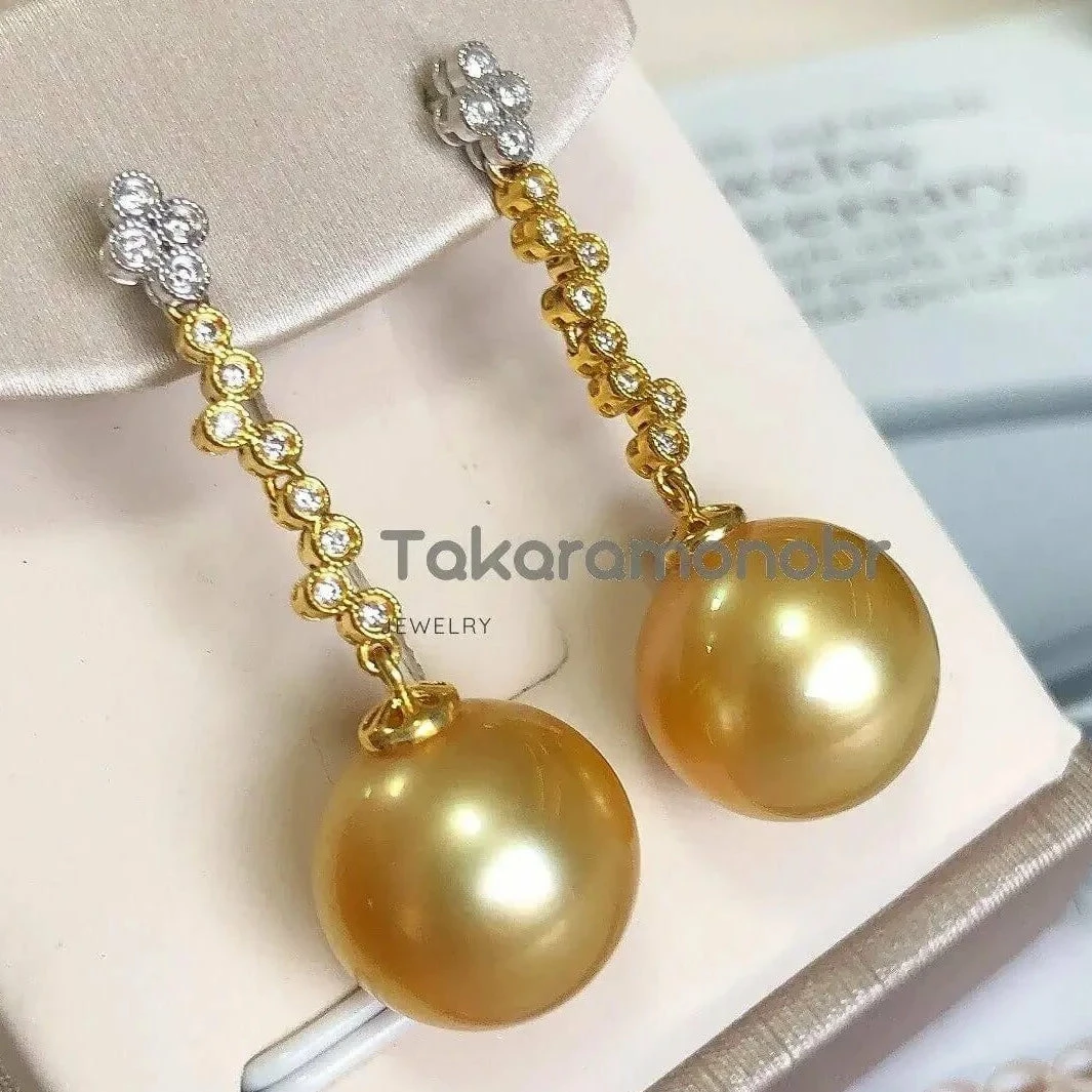Best Sale ❤️ Takaramonobr Waterdrops 13.0-14.0 Mm Golden South Sea Pearl Earrings In Gold With Diamonds 🛒 5 Takaramonobr Waterdrops 13.0-14.0 Mm Golden South Sea Pearl Earrings In Gold With Diamonds