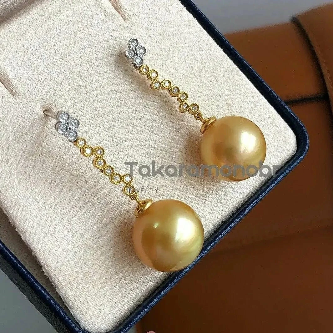 Best Sale ❤️ Takaramonobr Waterdrops 13.0-14.0 Mm Golden South Sea Pearl Earrings In Gold With Diamonds 🛒 6 Takaramonobr Waterdrops 13.0-14.0 Mm Golden South Sea Pearl Earrings In Gold With Diamonds
