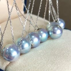 Takaramonobr Akoya Pearls Silver-Blue Akoya Floating Pearl Pendant With 18-Karat White Gold Chain