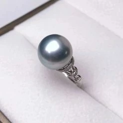 Takaramonobr Trumpet 12.0-13.0 Mm Tahitian Silver-Blue Pearl & Diamond Pearl Ring In G18k Blue Pearls