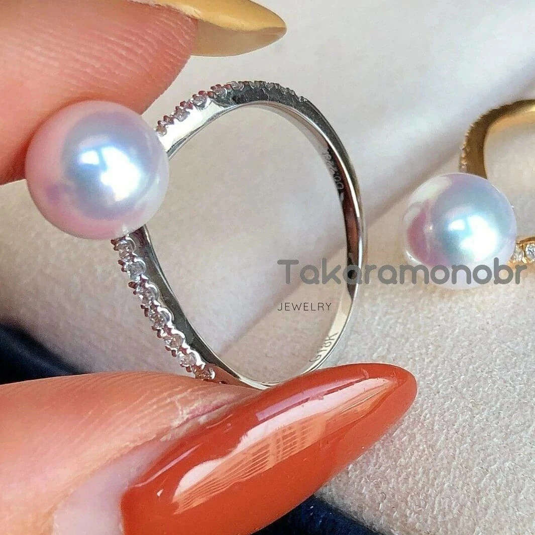 Hot Sale 🔔 Takaramonobr Heart 7.5-8.0 Mm Japanese Akoya Pearl & Diamond Ring Akoya Pearls 😉 8 Takaramonobr Heart 7.5-8.0 Mm Japanese Akoya Pearl & Diamond Ring Akoya Pearls