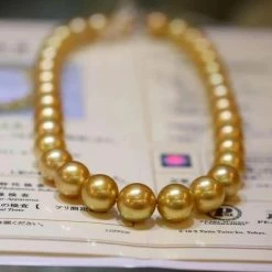 Takaramonobr Golden South Sea Pearls MOON RAINBOW | 11.0-15.0 Mm Golden South Sea Pearl Necklace | PSL Certificate