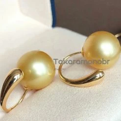 Takaramonobr Marquise Wire 13.0-14.0 Mm Golden South Sea Pearl Hook Earrings In 18K Gold