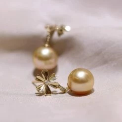 Takaramonobr Sunflower 9.0-10.0mm Golden South Sea Pearl & Diamond Earrings In G18k
