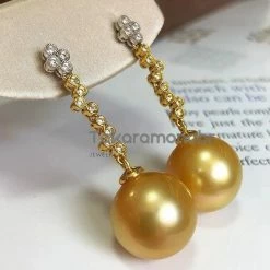Best Sale ❤️ Takaramonobr Waterdrops 13.0-14.0 Mm Golden South Sea Pearl Earrings In Gold With Diamonds 🛒 17 Takaramonobr Waterdrops 13.0-14.0 Mm Golden South Sea Pearl Earrings In Gold With Diamonds