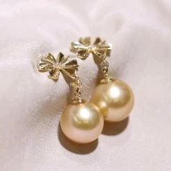 Takaramonobr Sunflower 9.0-10.0mm Golden South Sea Pearl & Diamond Earrings In G18k