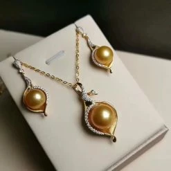 Takaramonobr Isabella 13.0-14.0 Mm Golden South Sea Pearl & Diamond Stud Pendant/Earrings In Gold