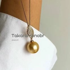 Takaramonobr 13.0-14.0 Mm Golden South Sea Pearl & Diamond Love Elegance Giant Pendant In 18-Karat Yellow Gold Golden South Sea Pearls