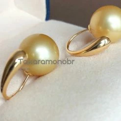 Takaramonobr Marquise Wire 13.0-14.0 Mm Golden South Sea Pearl Hook Earrings In 18K Gold