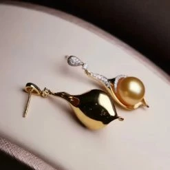 Takaramonobr Isabella 13.0-14.0 Mm Golden South Sea Pearl & Diamond Stud Pendant/Earrings In Gold