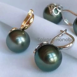Takaramonobr Black Pearls 12.0-13.0 Mm Tahitian Black Pearl Wing Earrings Mounted On 18-Karat Yellow/White Gold