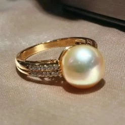 Takaramonobr Different Pearl Type In Same Style Pave Set Diamond And Pearl Ring, 10.0-11.0 Mm Golden South Sea Pearl
