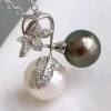 Takaramonobr Double Pearls Series 11.0-13.0 Mm Tahitian Black Green Pearl & White South Sea Pearl Pendant With Diamond