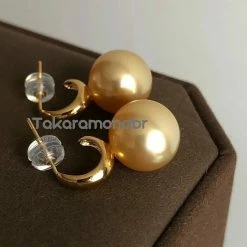 Takaramonobr 10.0-11.0 Mm Golden South Sea Pearl Earrings Mounted On 18-Karat Yellow Gold