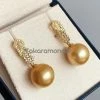 Takaramonobr Glimmer 13.0-14.0 Mm Golden South Sea Pearl & Diamond Earrings In Gold