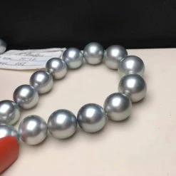 Takaramonobr Blue Pearls 16 Inch Choker 10.0-12.0 Mm Round Tahitian Silver Blue Pearl Necklace
