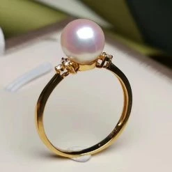 Takaramonobr Trio Diamond And Pearl Ring, 7.5-8.0 Mm White Akoya