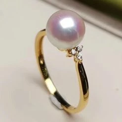 Takaramonobr Trio Diamond And Pearl Ring, 7.5-8.0 Mm White Akoya