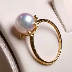 Takaramonobr Groove 8.0-8.5 Mm Japanese White Akoya Pearl Ring