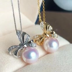 Takaramonobr Ribbons 8.5-9.0 Mm White Japanese Akoya Pearl Earrings With Diamonds In 18K Gold