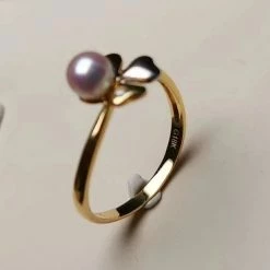 Takaramonobr Clover 5.0-5.5 Mm Japanese Baby Akoya Pearl Ring In 18k Gold Akoya Pearls