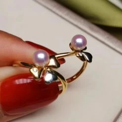 Takaramonobr Clover 5.0-5.5 Mm Japanese Baby Akoya Pearl Ring In 18k Gold Akoya Pearls