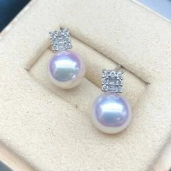 Takaramonobr Princess Collection 8.0-8.5 Mm Japanese Akoya Pearl Earrings In 18K Gold With Diamonds Akoya Pearls