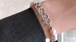 Takaramonobr 7.5-8.0 Mm Near Gem White Akoya Pearl Bracelet & Diamond In 18K Gold Clasp Akoya Pearls
