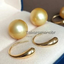 Takaramonobr Marquise Wire 13.0-14.0 Mm Golden South Sea Pearl Hook Earrings In 18K Gold