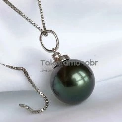 Takaramonobr 12.0-13.0 Mm Tahitian Black Green Pearl & Diamond French Hooks Earrings/Pendant In G18k