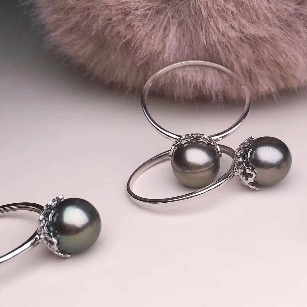 Cheap 🔥 Takaramonobr 7.0-8.0 Mm AAA Tahitian Black Pearl Ring In 18-Karat White Gold Black Pearls ❤️ 4 Takaramonobr 7.0-8.0 Mm AAA Tahitian Black Pearl Ring In 18-Karat White Gold Black Pearls