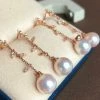 Takaramonobr 8.0-8.5 Mm White Akoya Pearl & Diamond Dangle Twig Earrings