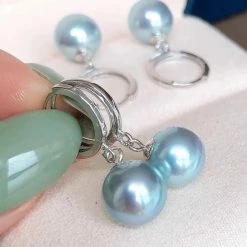 Takaramonobr Circle Collection 8.5-9.0 Mm Silver-Blue Akoya Pearl Dangle Earrings