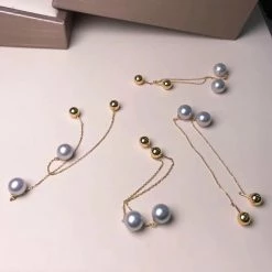 Takaramonobr 8.0-8.5 Mm Silver Blue Akoya Pearl Studs With Globe Drop Earrings