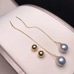 Takaramonobr 8.0-8.5 Mm Silver Blue Akoya Pearl Studs With Globe Drop Earrings