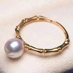 Takaramonobr Bamboo 7.0-7.5 Mm Japanese White Akoya Pearl Ring Akoya Pearls