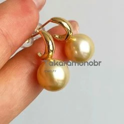 Takaramonobr 10.0-11.0 Mm Golden South Sea Pearl Earrings Mounted On 18-Karat Yellow Gold